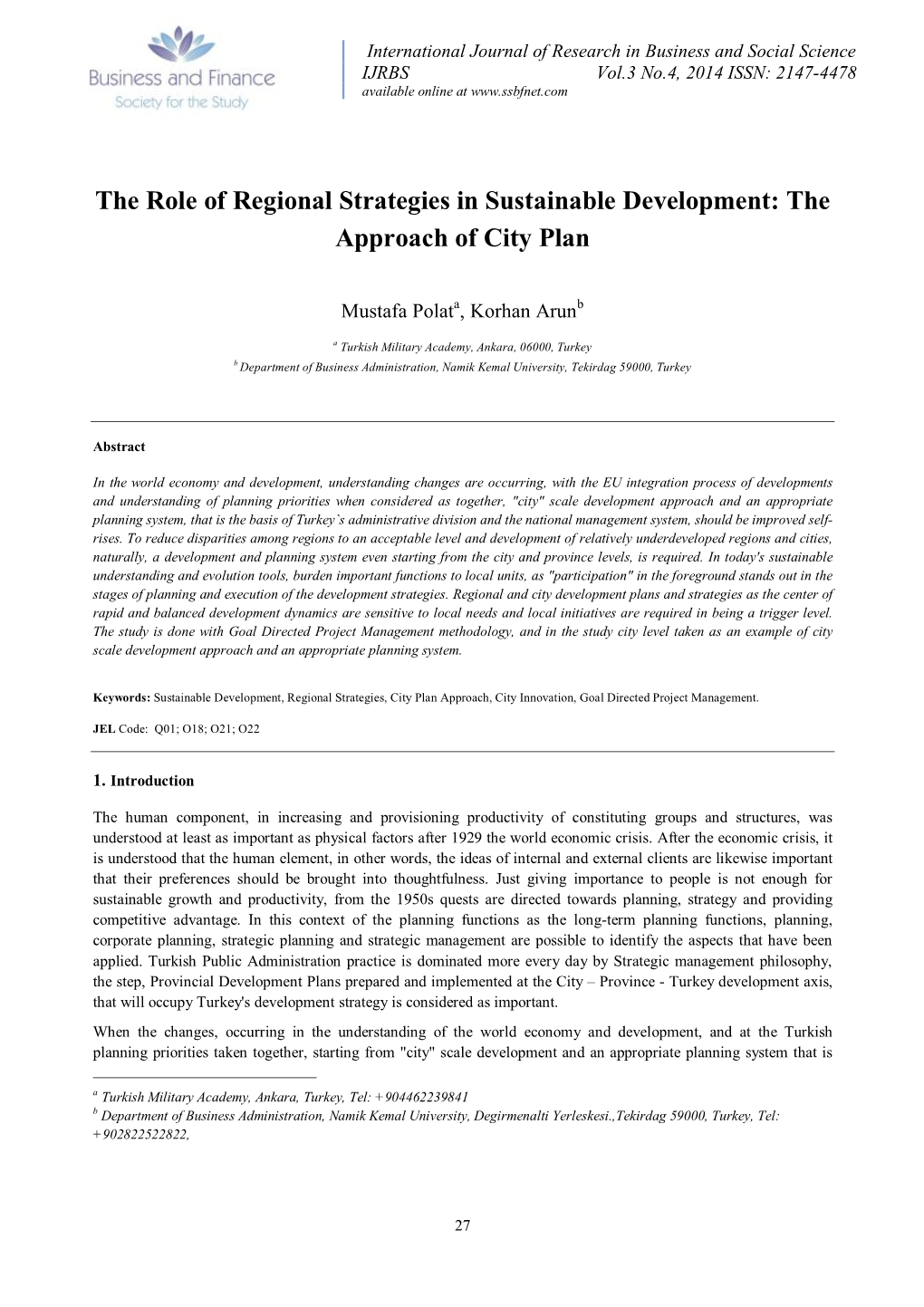 The Role of Regional Strategies in Sustainable Development: the Approach of City Plan