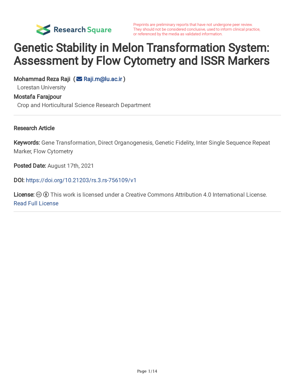 Genetic Stability in Melon Transformation System: Assessment by Flow Cytometry and ISSR Markers