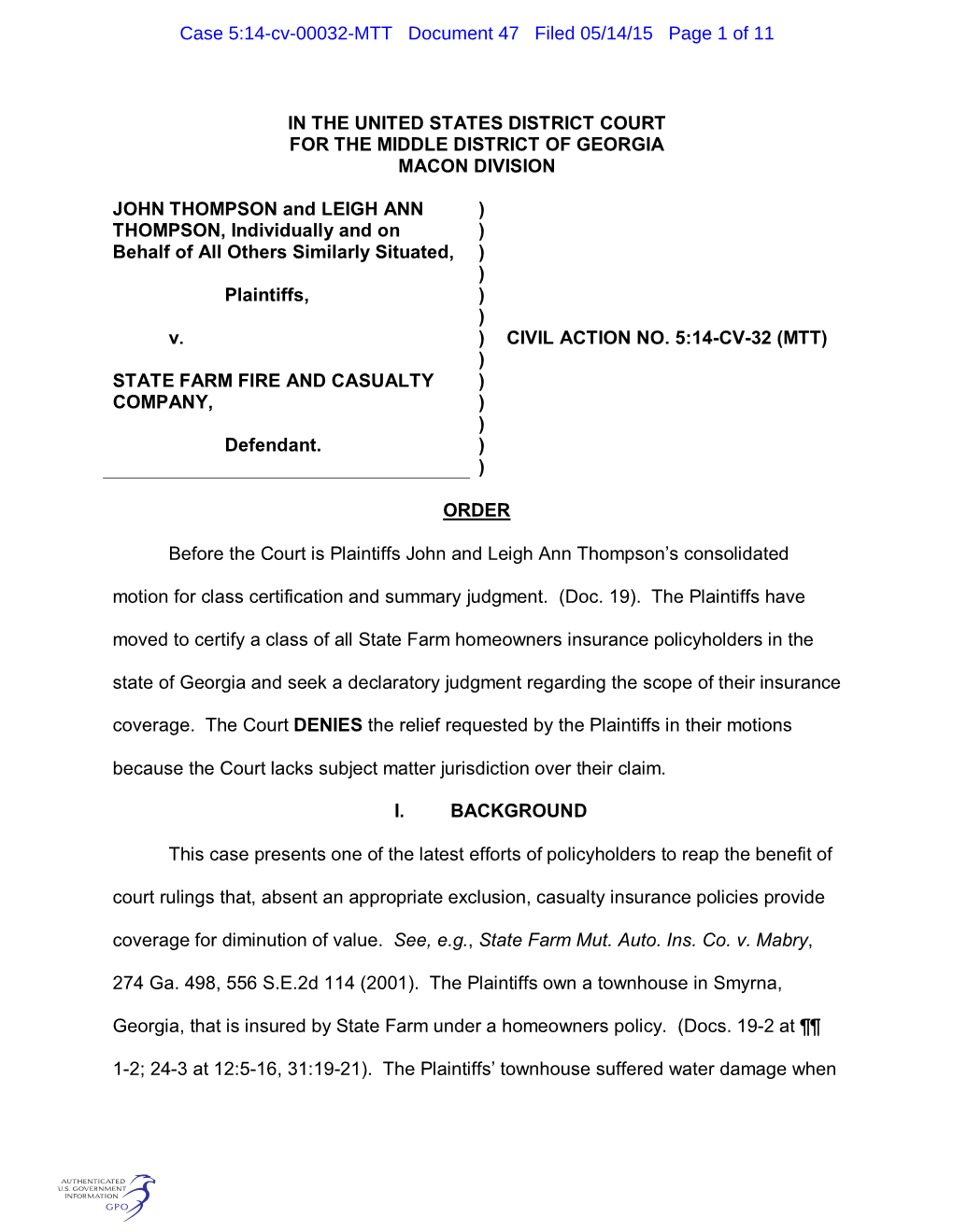 In the United States District Court for the Middle District of Georgia Macon Division