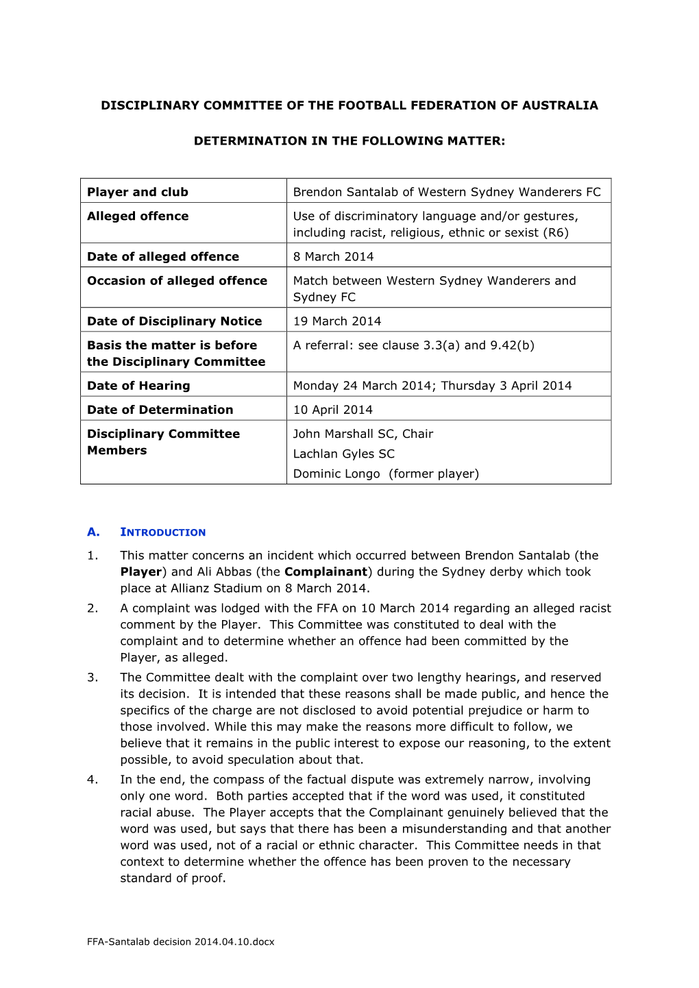 Disciplinary Committee of the Football Federation of Australia