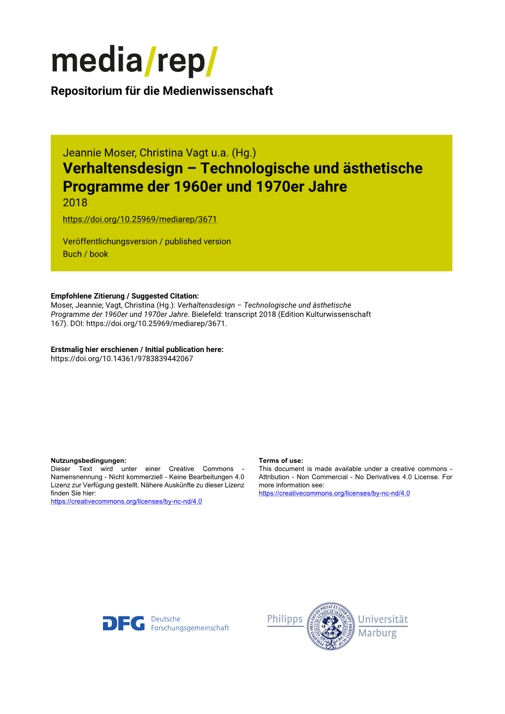 Verhaltensdesign – Technologische Und Ästhetische Programme Der 1960Er Und 1970Er Jahre 2018