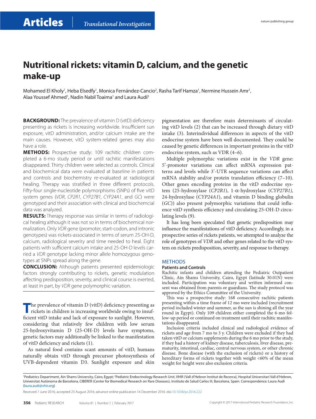 Nutritional Rickets: Vitamin D, Calcium, and the Genetic Make-Up