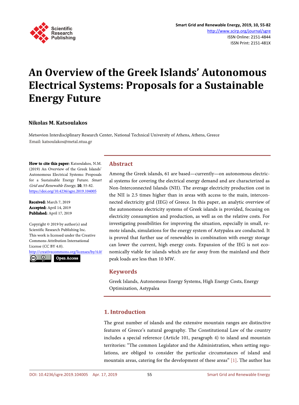 An Overview of the Greek Islands' Autonomous Electrical Systems