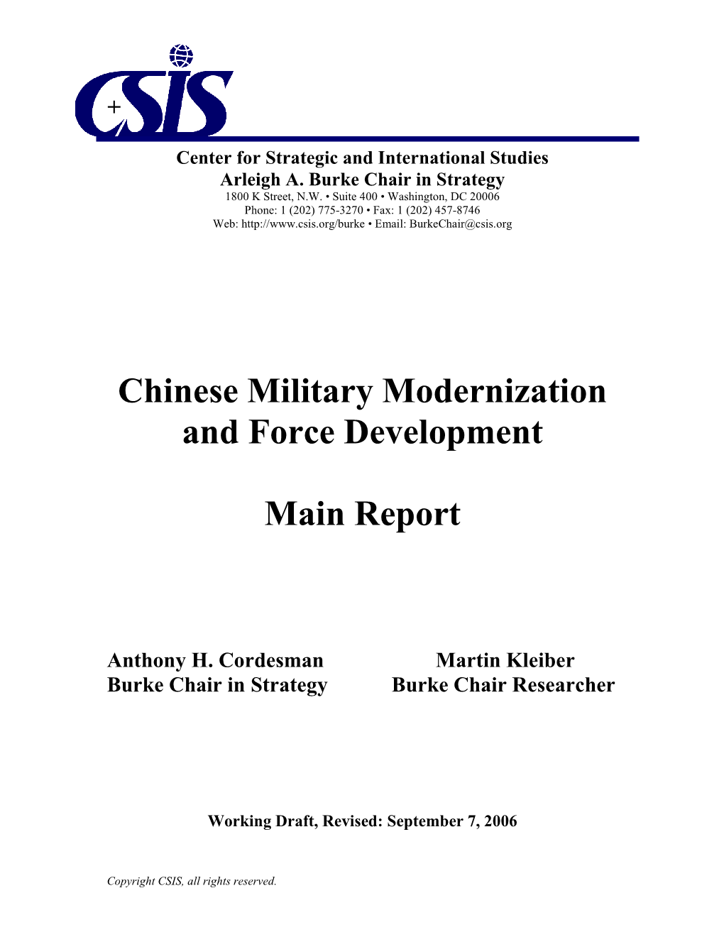 Chinese Military Modernization and Force Development Main Report