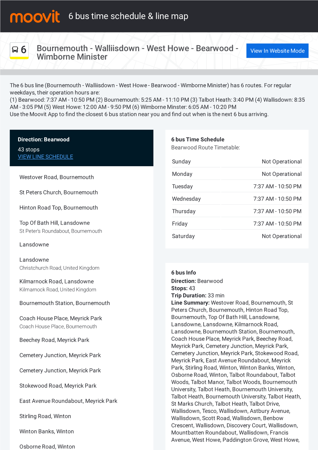 6 Bus Time Schedule & Line Route