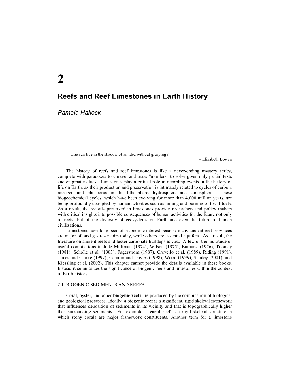 Reefs and Reef Limestones in Earth History