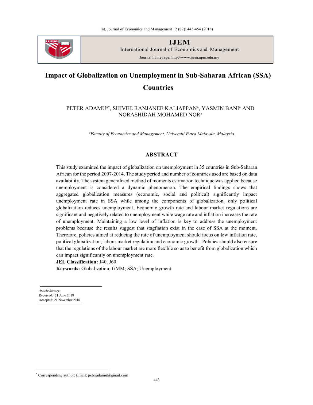 IJEM Impact of Globalization on Unemployment in Sub-Saharan