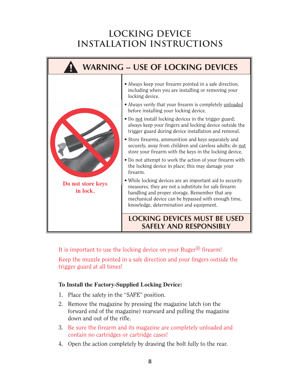 Locking Device Installation Instructions Warning