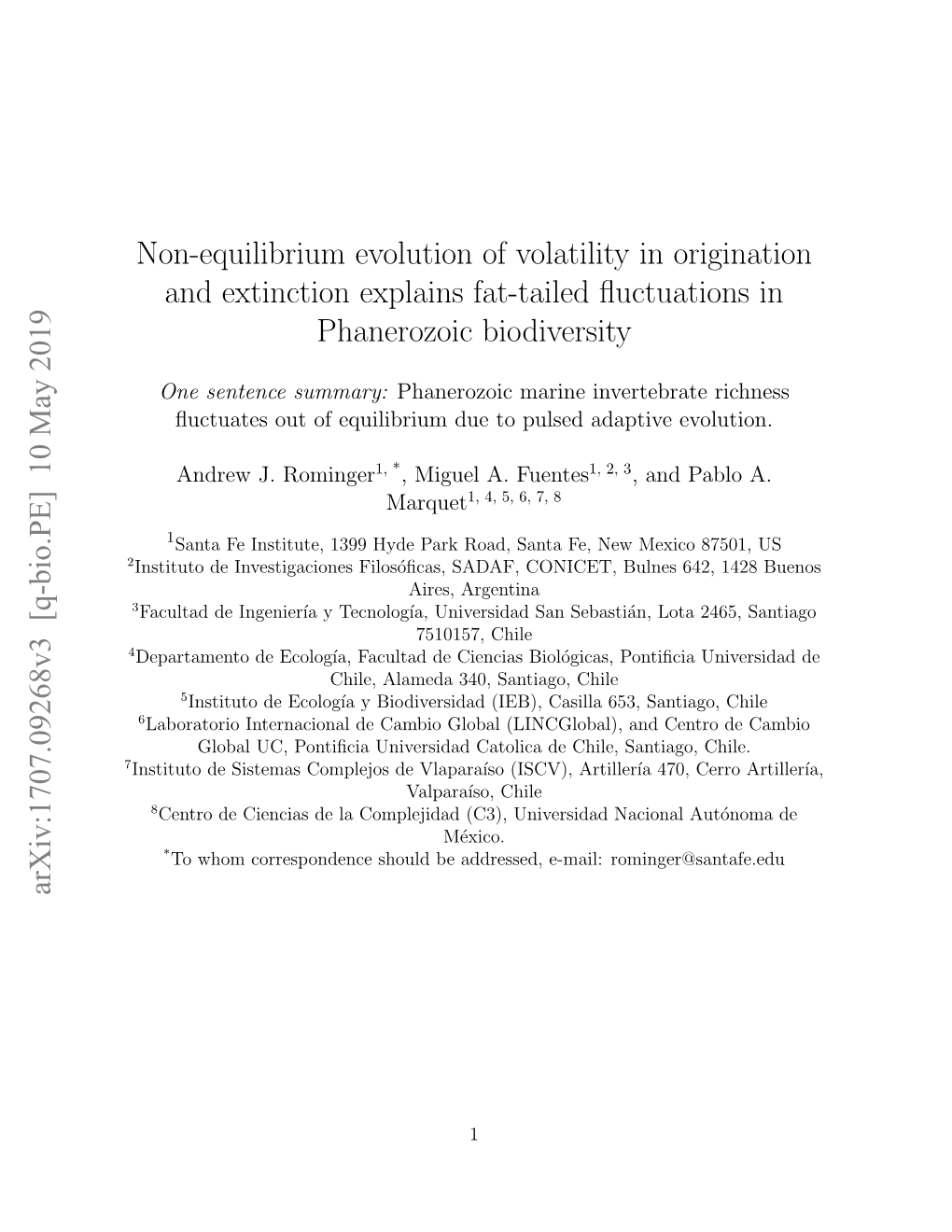 Non-Equilibrium Evolution of Volatility in Origination and Extinction Explains Fat-Tailed Fluctuations in Phanerozoic Biodiversi