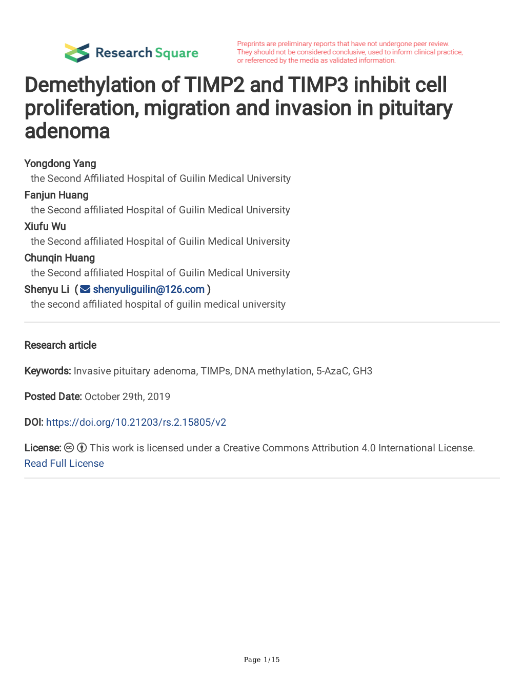 Demethylation of TIMP2 and TIMP3 Inhibit Cell Proliferation, Migration and Invasion in Pituitary Adenoma