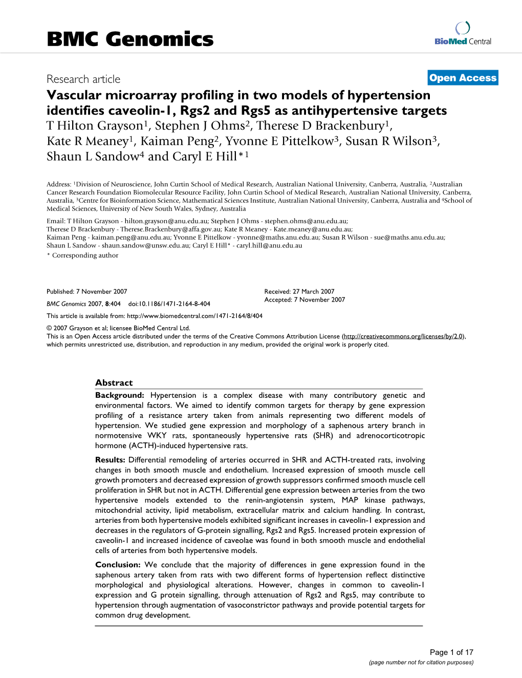 Vascular Microarray Profiling in Two Models of Hypertension Identifies