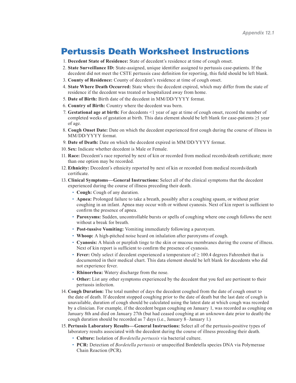 Pertussis Death Worksheet Instructions 1