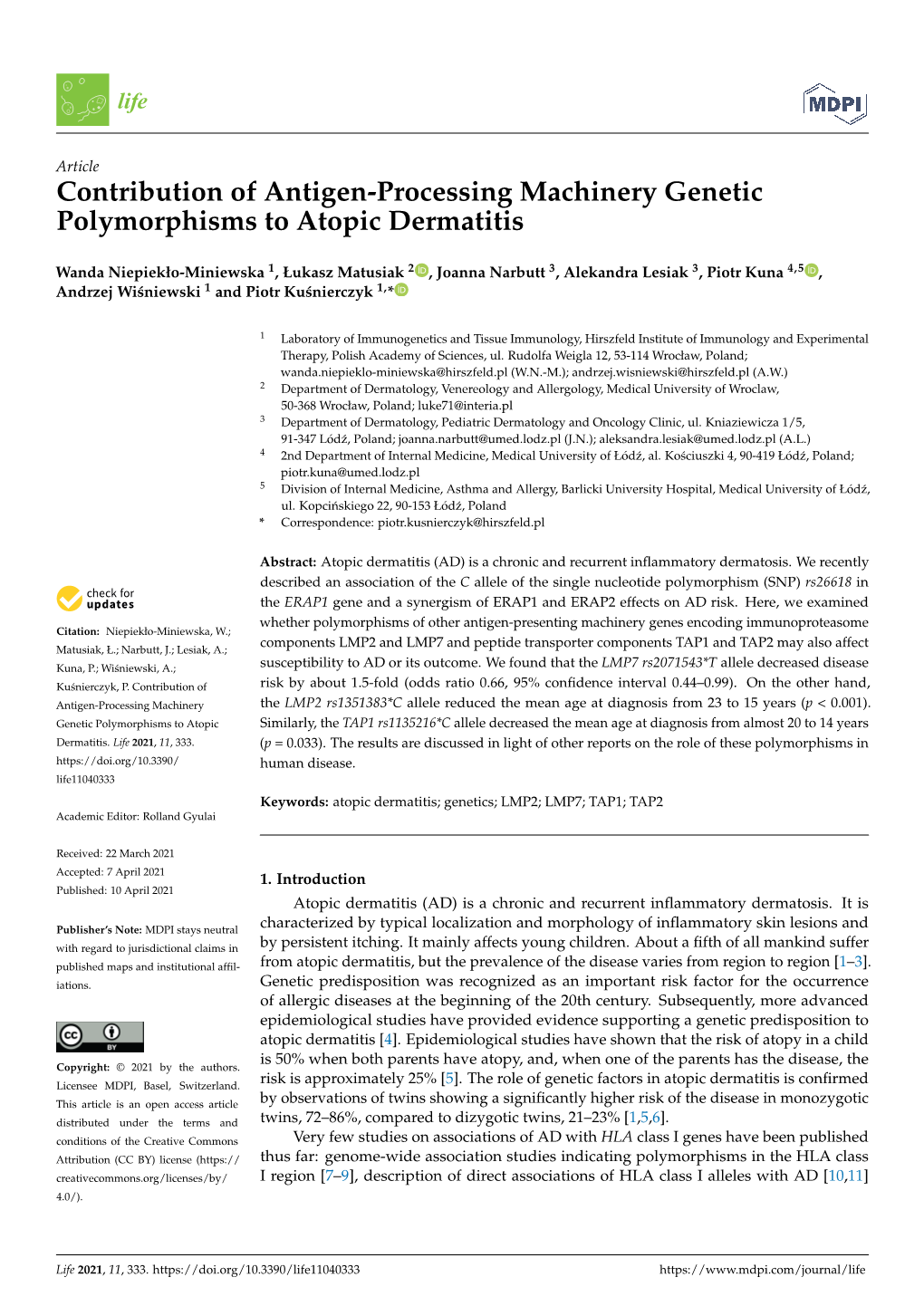Contribution of Antigen-Processing Machinery Genetic Polymorphisms to Atopic Dermatitis