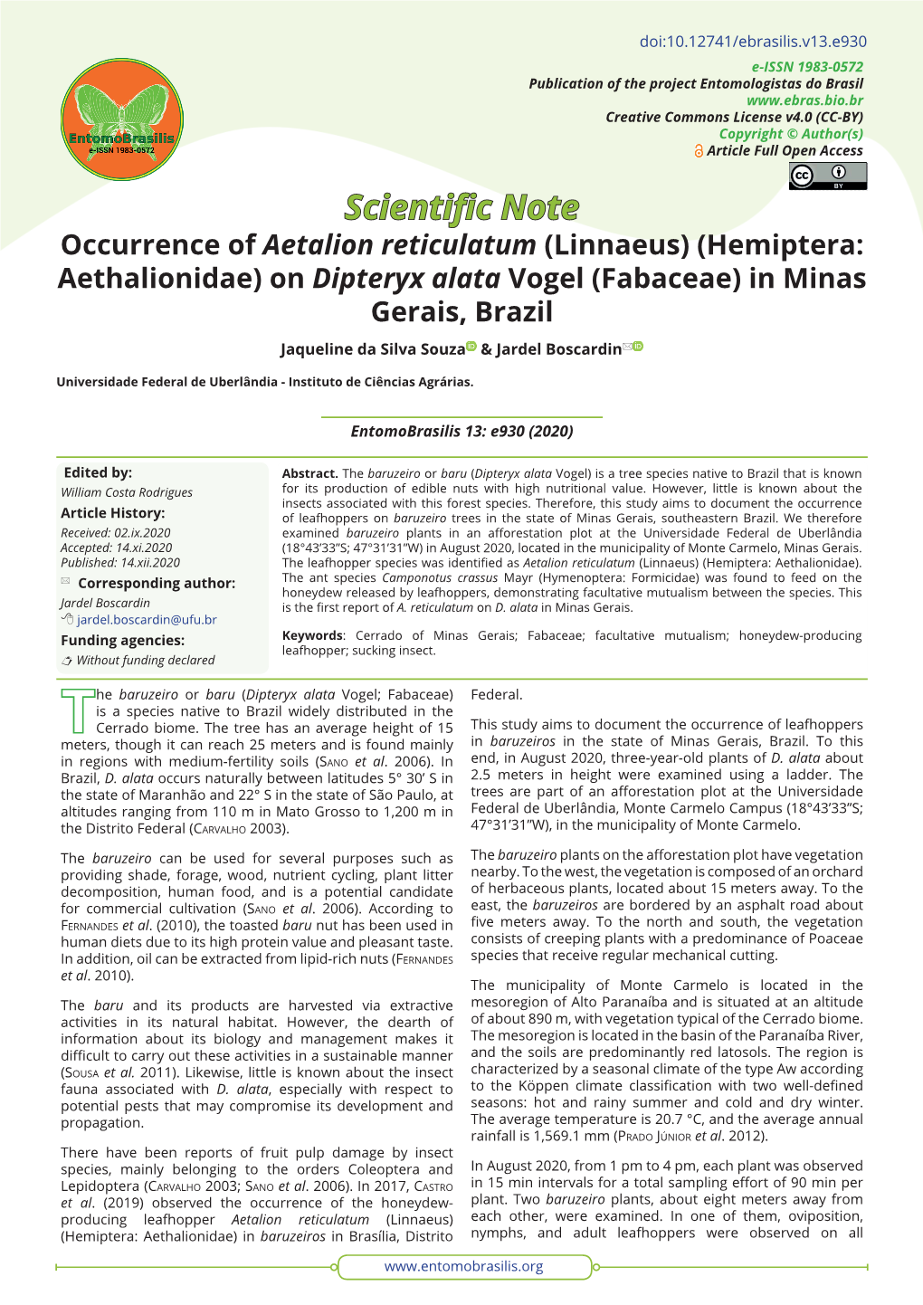 Occurrence of Aetalion Reticulatum (Linnaeus) (Hemiptera