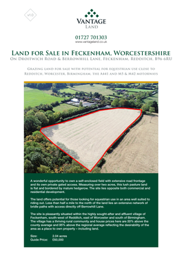 Land for Sale in Feckenham, Worcestershire on Droitwich Road & Berrowhill Lane, Feckenham, Redditch, B96 6RU