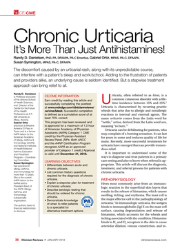 Chronic Urticaria It’S More Than Just Antihistamines! Randy D