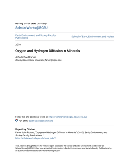 Oxygen and Hydrogen Diffusion in Minerals