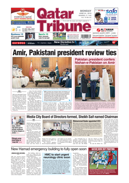 Amir, Pakistani President Review Ties Pakistan President Confers Nishan-E-Pakistan on Amir