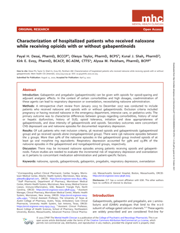 Characterization of Hospitalized Patients Who Received Naloxone While Receiving Opioids with Or Without Gabapentinoids