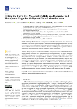 Mesothelin's Role As a Biomarker and Therapeutic Target for Malignant