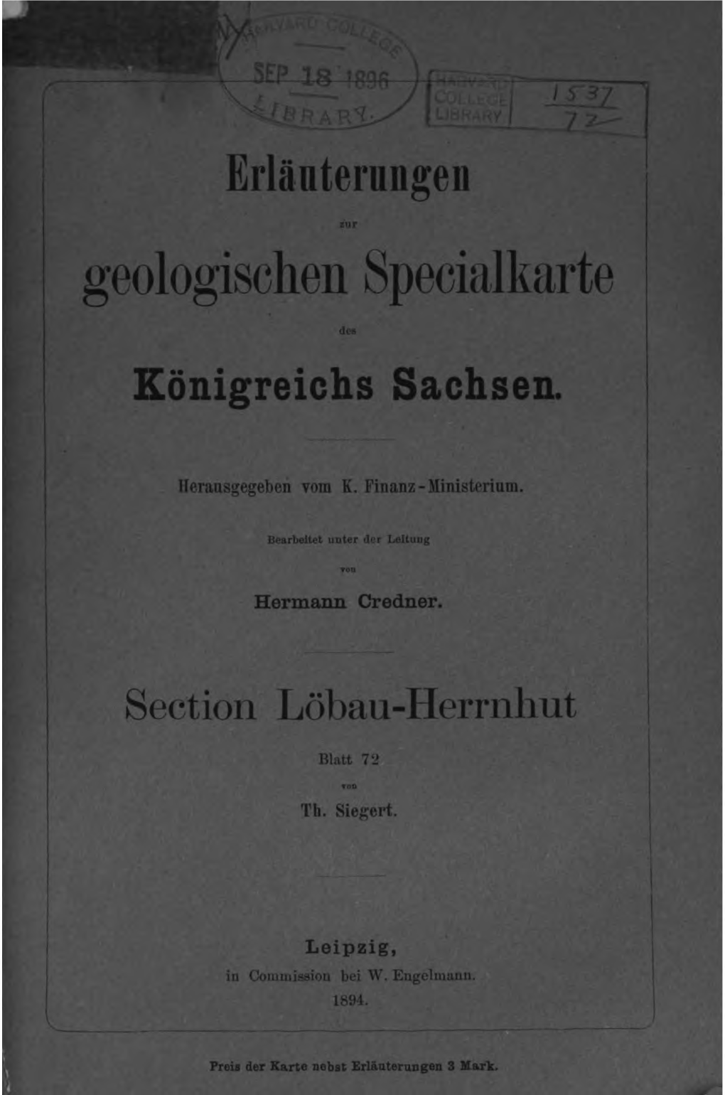 Erläuterungen Zur Geologischen Specialkarte Des Königreichs