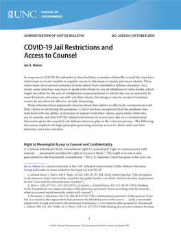 COVID-19 Jail Restrictions and Access to Counsel