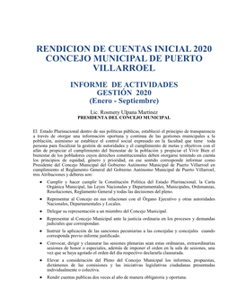 Rendicion De Cuentas Inicial 2020 Concejo Municipal De Puerto Villarroel