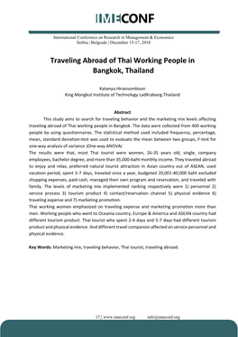 Traveling Abroad of Thai Working People in Bangkok, Thailand