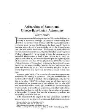 Aristarchus of Samos and Graeco-Babylonian Astronomy George Huxley