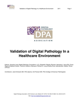Validation of Digital Pathology in a Healthcare Environment 2011 Page 1