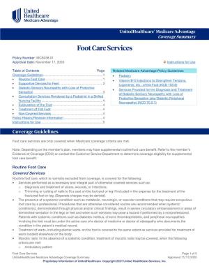 Foot Care Services – Medicare Advantage Coverage Summary