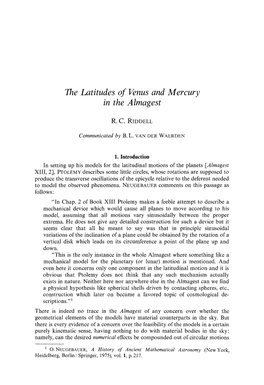 The Latitudes of Venus and Mercury in the Almagest