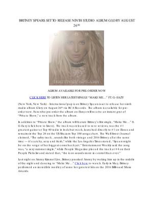 Britney Spears Set to Release Ninth Studio Album Glory August 26Th