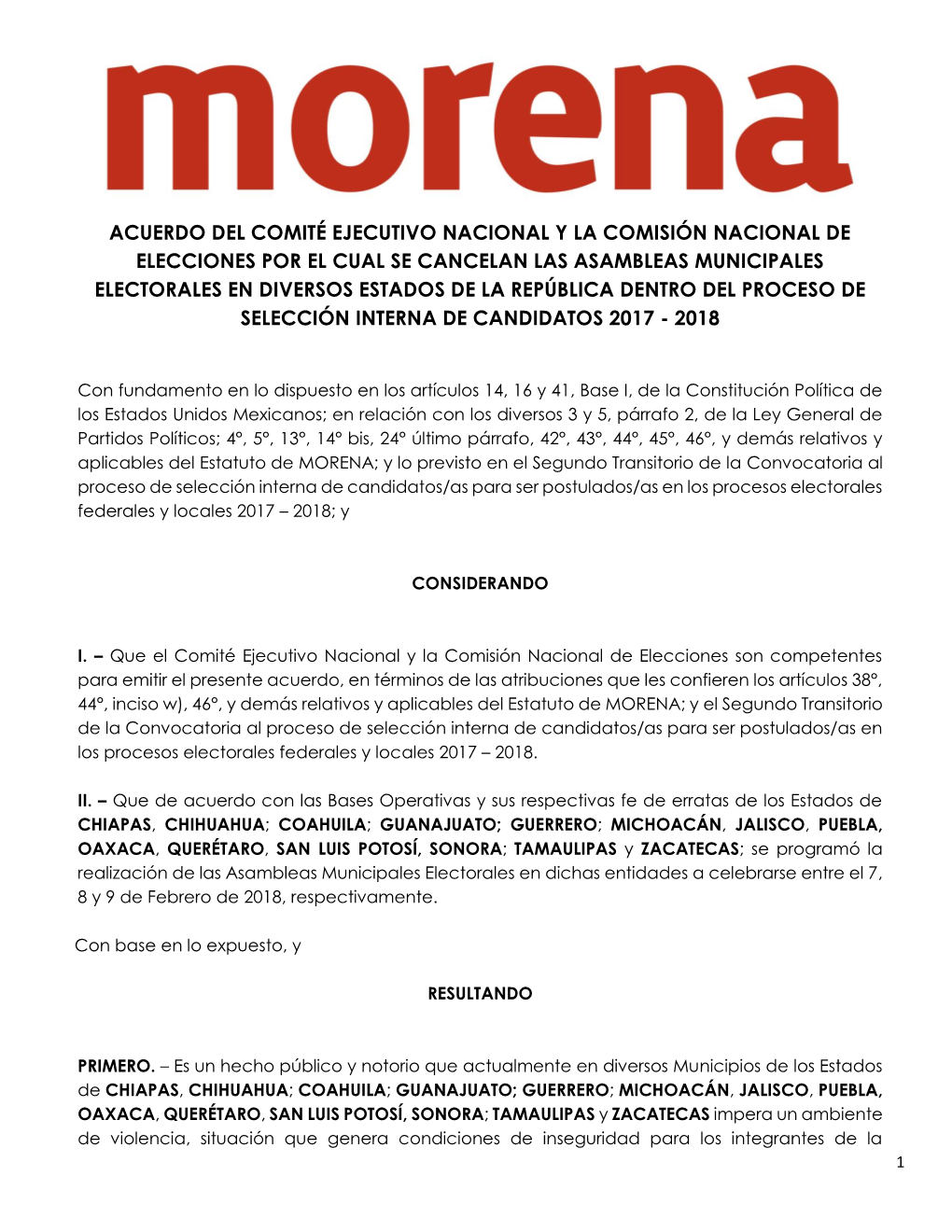 Acuerdo Del Comité Ejecutivo Nacional Y La Comisión Nacional De