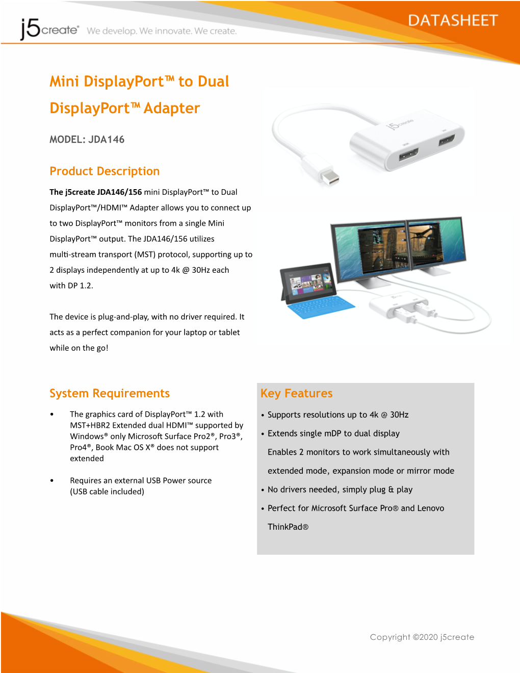 Mini Displayport™ to Dual Displayport™ Adapter