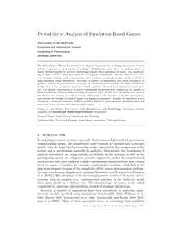 Probabilistic Analysis of Simulation-Based Games