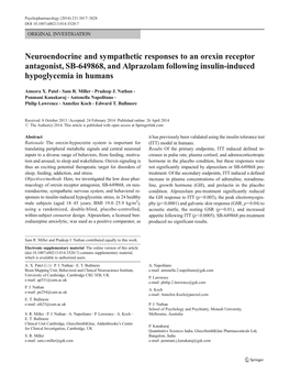 Neuroendocrine and Sympathetic Responses to an Orexin Receptor Antagonist, SB-649868, and Alprazolam Following Insulin-Induced Hypoglycemia in Humans