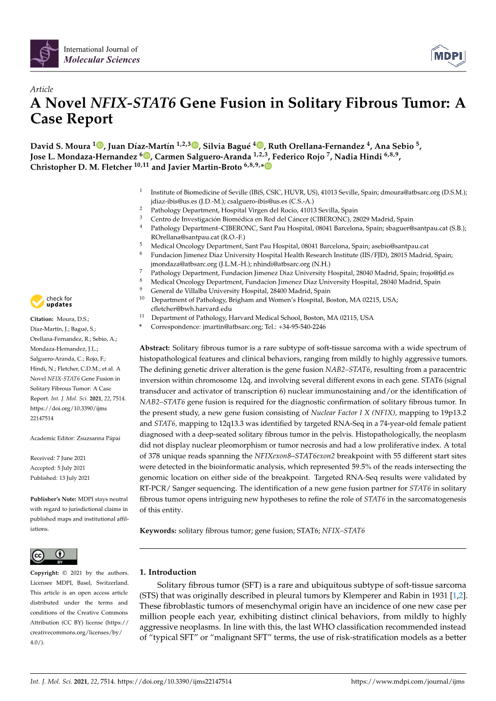 A Novel NFIX-STAT6 Gene Fusion in Solitary Fibrous Tumor: a Case Report