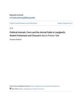 Form and the Animal Fable in Langland's Rodent Parliament And