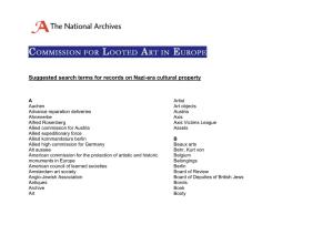 Suggested Search Terms for Records on Nazi-Era Cultural Property