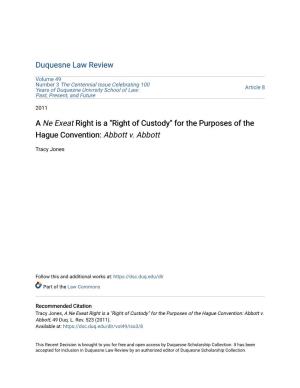 A Ne Exeat Right Is a "Right of Custody" for the Purposes of the Hague Convention: Abbott V