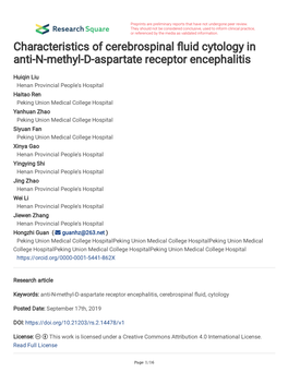 Characteristics of Cerebrospinal Fluid Cytology in Anti- N-Methyl-D