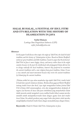 Halal Bi Halal, a Festival of Idul Fitri and It's Relation