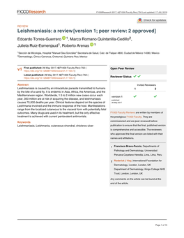 Leishmaniasis: a Review[Version 1; Peer Review: 2 Approved]