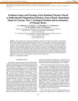 Evolution Stages and Petrology of the Kekuknai Volcanic Massif As Reflecting the Magmatism in Backarc Zone of Kuril–Kamchatka Island Arc System