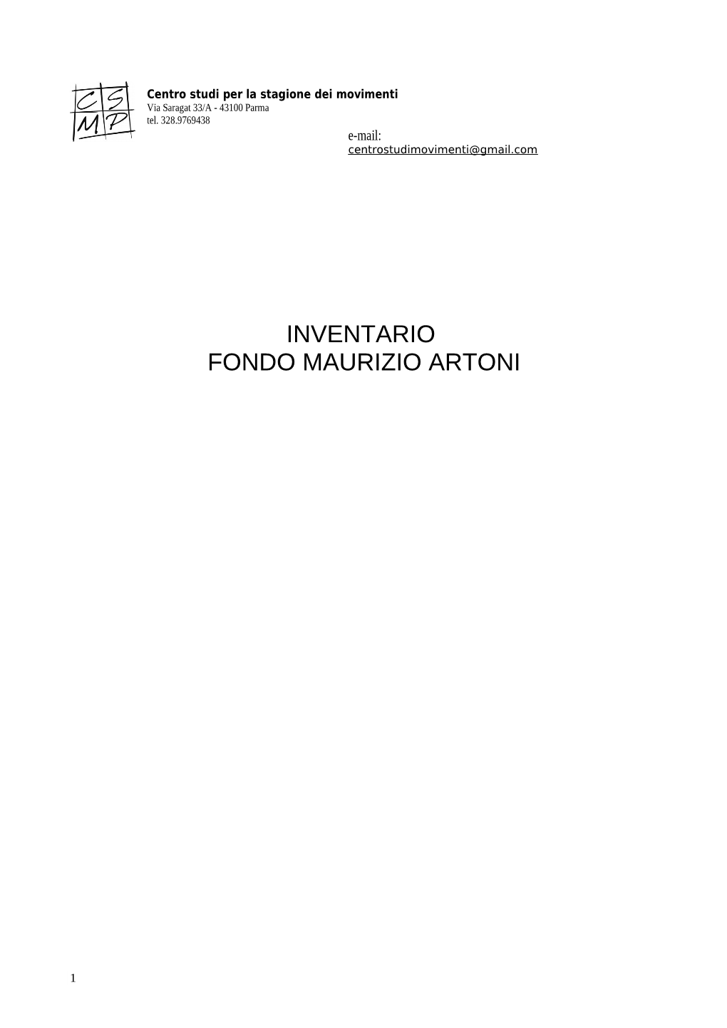 Inventario Fondo Maurizio Artoni
