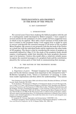 TEXTLINGUISTICS and PROPHECY in the BOOK of the TWELVE E