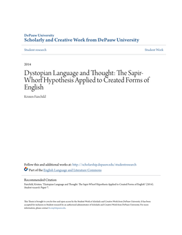 Dystopian Language and Thought: the Sapir-Whorf Hypothesis Applied to Created Forms of English