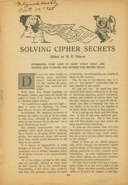 SOLVING CIPHER SECRETS Edited by M