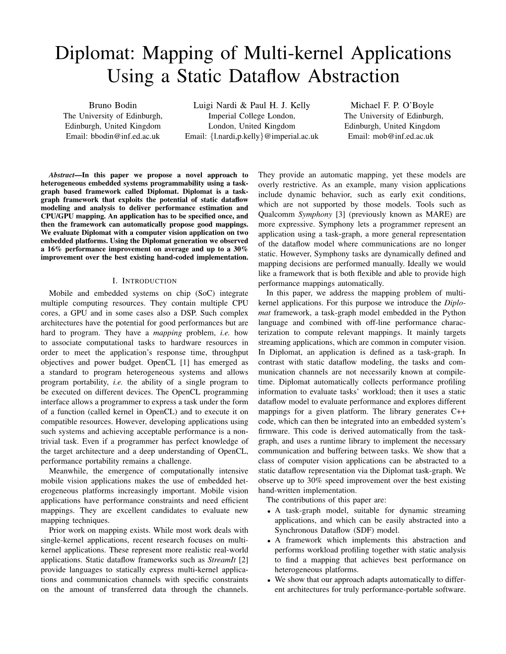 Diplomat: Mapping of Multi-Kernel Applications Using a Static Dataﬂow Abstraction